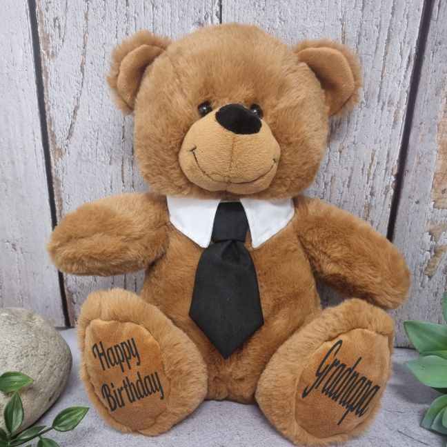 Brown Grandpa Bear with Black Tie 30cm