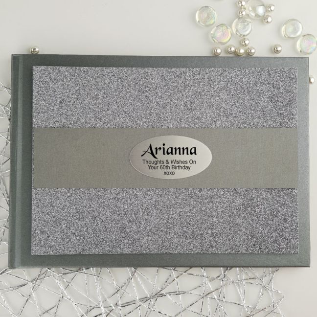 60th Birthday Personalised  Glitter Guest Book- Pewter