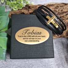 Gold Cross Stacked Bracelet In Personalised Box
