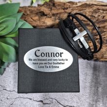 Silver Cross Stacked Bracelet In Godfather Box