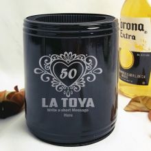 50th Birthday Engraved Black Can Cooler Female Designs