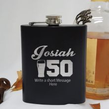 50th Birthday Engraved Personalised Black Hip Flask (M)