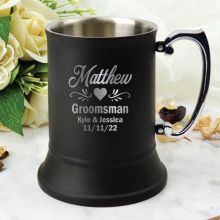 Groomsman Engraved Black Beer Stein Mug
