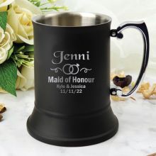 Maid Of Honour Engraved Stainless Steel Black Beer Stein