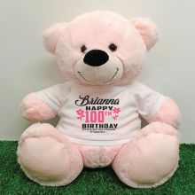 Personalised 100th Birthday Bear Light Pink 40cm
