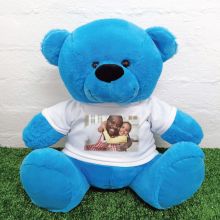 Personalised Photo Teddy Bear 40cm Bright Blue