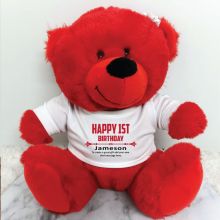 Personalised 1st Birthday Bear Red Plush