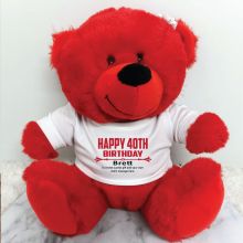 Personalised 40th Birthday Bear Red Plush
