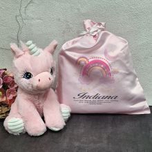 Pink Unicorn in Personalised Satin Gift Bag