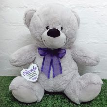 Personalised Keepsake Bear with heart tin Grey / Purple 40cm