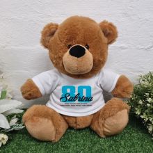 80th Birthday Personalised Birthday Bear Brown 30cm