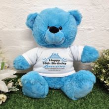 Personalised 50th Birthday party Bear Bright Blue Plush 30cm