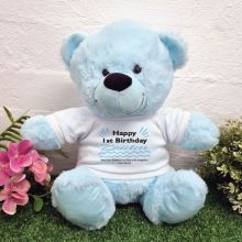 1st Birthday party Bear Light Blue Plush 30cm