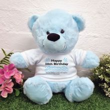 30th Birthday party Bear Light Blue Plush 30cm