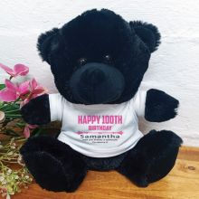 Personalised 100th Birthday Bear Black Plush