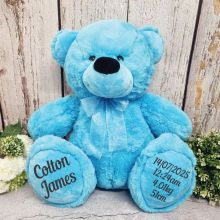 Baby Birth Details Teddy Bear 40cm Plush Bright Blue