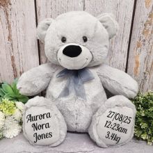 Baby Birth Details Teddy Bear 40cm Plush Grey