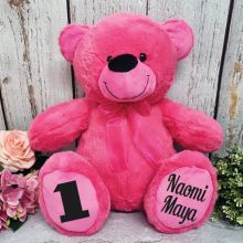 Personalised 1st Birthday Teddy Bear 40cm Plush  Hot Pink