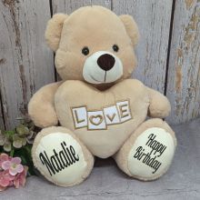 Birthday Bear With Cream Heart Cream 30cm