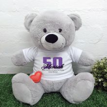 Recordable 50th Birthday Bear with T-Shirt - Grey 40cm