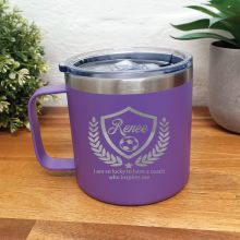 Soccer Travel Tumbler Coffee Mug 14oz Purple