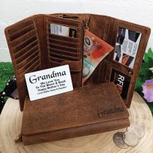 Personalised Brown Leather Purse RFID - Grandma