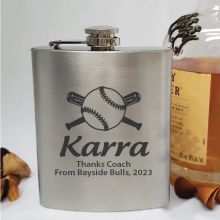 Personalised Baseball Coach Engraved Silver Flask