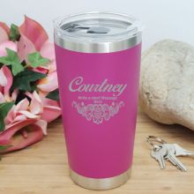 Personalised Insulated Travel Mug 600ml Pink (F)