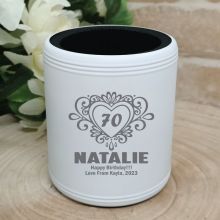 70th Birthday  Engraved White Can Cooler (F)