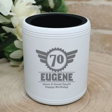 70th Birthday  Engraved White Can Cooler (M)