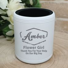 Flower Girl Engraved White Stubby Can Cooler
