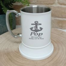 Poppy Engraved Stainless Steel White Beer Stein