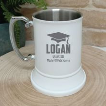Graduation Engraved Stainless Steel White Beer Stein