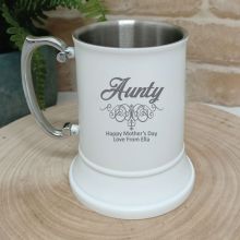 Aunty Engraved Stainless Steel White Beer Stein