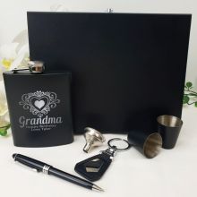 Grandma Engraved Black Flask Gift Set in  Gift Box