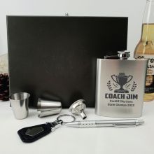 Coach Engraved Silver Flask Set in Gift Box