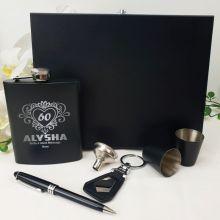 60th Birthday Engraved Black Flask set in Gift Box