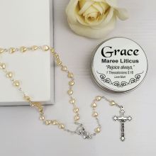Pearl Heart Rosary Beads Personalised Tin
