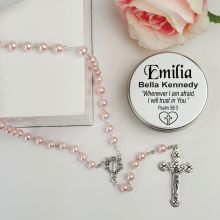 Pink Pearl Rosary Beads Personalised Tin