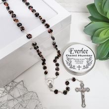 Black Murano Wedding Rosary Beads Personalised Tin