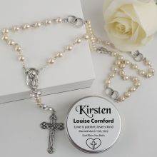 Pearl Rosary Beads Bridal Charm Personalised Tin