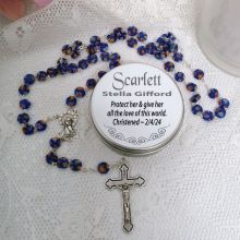 Christening Blue Murano Rosary Beads Personalised Tin