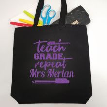 Teacher Tote Bag Glittered Print - Grade & Repeat
