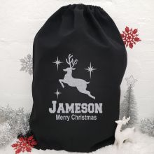 Personalised Large Black Christmas Santa Sack - Reindeer