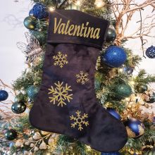Personalised Christmas Stocking Black Velvet Snowflake
