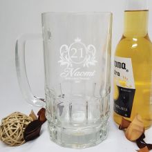 21st Birthday Engraved Personalised Glass Beer Stein (F)