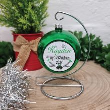 Personalised 1st Christmas Bauble Ornament - Green