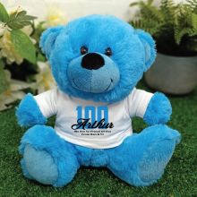 Personalised 100th Birthday Teddy Bear Plush Blue