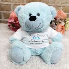 Baptism Personalised Teddy Bear Light Blue Plush