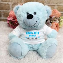 Personalised 40th Birthday Bear Light Blue Plush